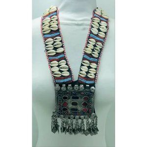 Handmade Afghan Tribal Necklace: Shells, Beads, Glass Stones